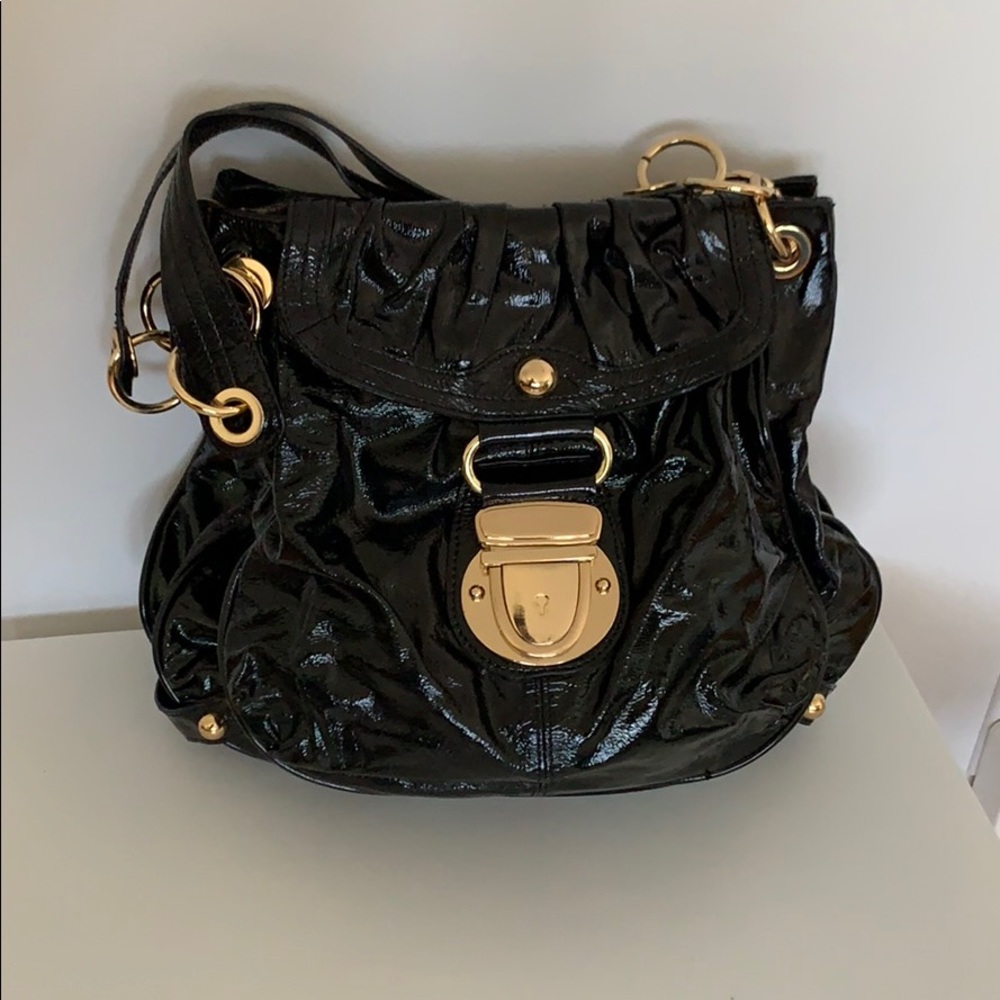 Hype black patent leather shoulder bag